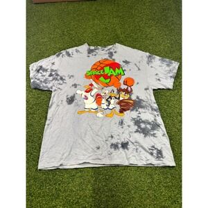 Vintage‎ Space Jam Tune Squad Looney Tunes T Shirt Mens Large Gray Tie Dye